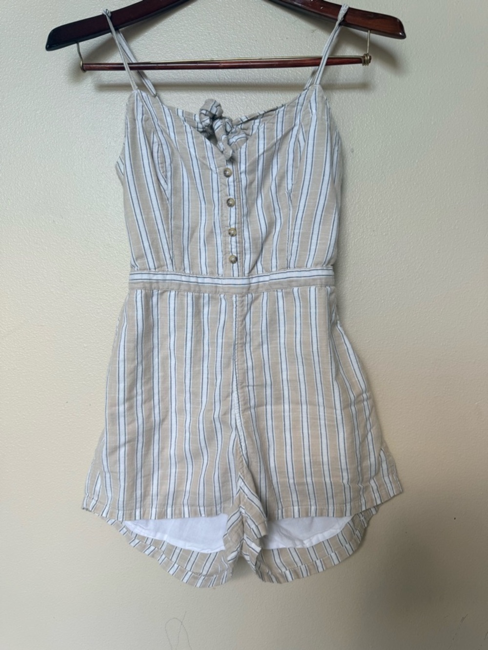 Abercrombie & Fitch White and Beige Striped Sleeveless open back Romper beachy